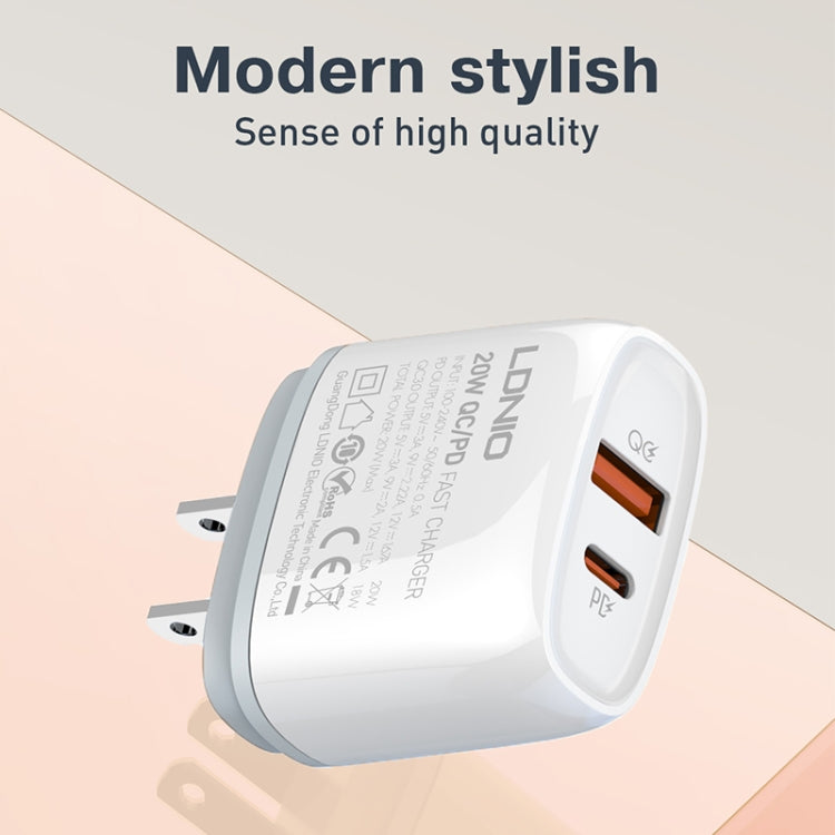 LDNIO Q229 QC3.0 / PD20W USB + Type-C Fast Charger with 1m USB to Type-C Cable, Plug Type:US Plug(White) - USB Charger by LDNIO | Online Shopping South Africa | PMC TechLife | Buy Now Pay Later Mobicred