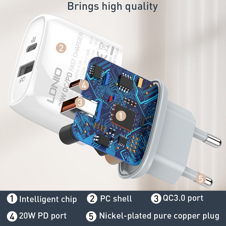 LDNIO Q229 QC3.0 / PD20W USB + Type-C Fast Charger with 1m USB to Type-C Cable, Plug Type:US Plug(White) - USB Charger by LDNIO | Online Shopping South Africa | PMC TechLife | Buy Now Pay Later Mobicred