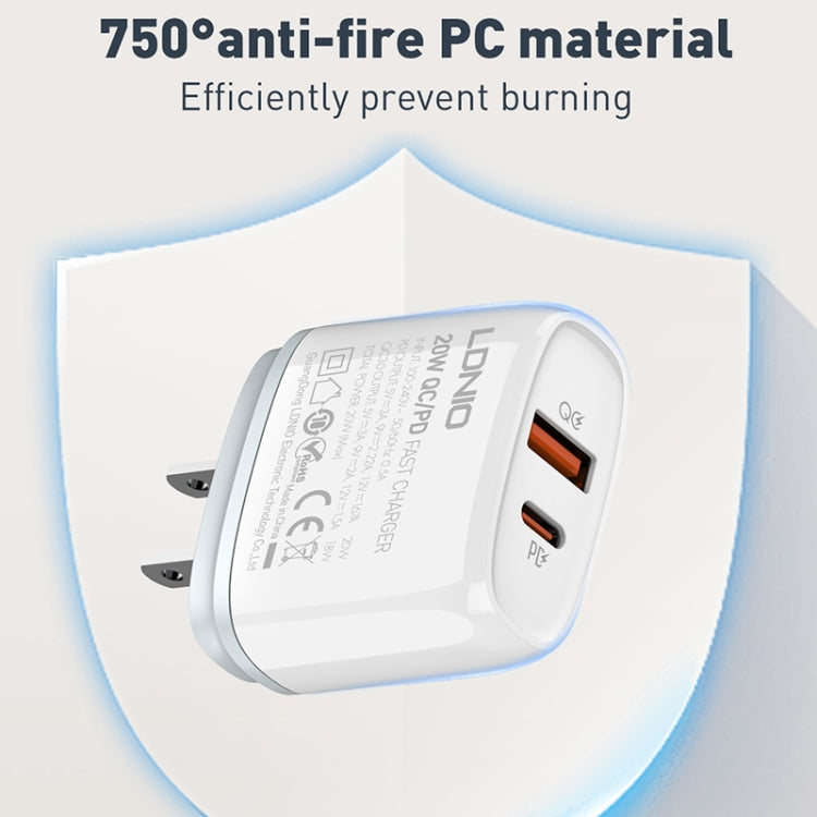 LDNIO Q229 QC3.0 / PD20W USB + Type-C Fast Charger with 1m USB to Type-C Cable, Plug Type:US Plug(White) - USB Charger by LDNIO | Online Shopping South Africa | PMC TechLife | Buy Now Pay Later Mobicred