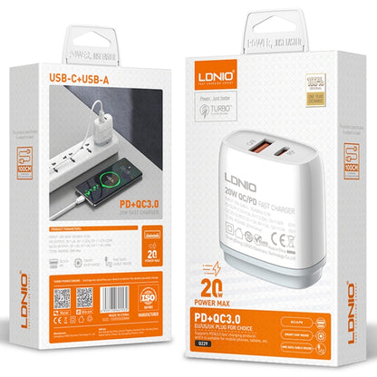 LDNIO Q229 QC3.0 / PD20W USB + Type-C Fast Charger with 1m Type-C to 8 Pin Cable, Plug Type:UK Plug(White) - USB Charger by LDNIO | Online Shopping South Africa | PMC Jewellery | Buy Now Pay Later Mobicred