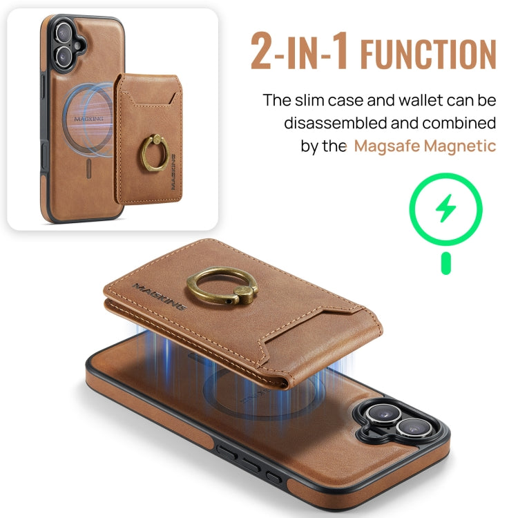 For iPhone 16 Plus DG.MING K1 MagSafe Detachable Wallet RFID Back Cover Phone Case(Brown) - iPhone 16 Plus Cases by DG.MING | Online Shopping South Africa | PMC Jewellery | Buy Now Pay Later Mobicred