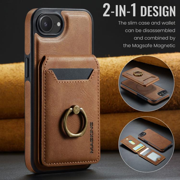 For iPhone 16e DG.MING K1 MagSafe Detachable Wallet RFID Back Cover Phone Case(Brown) - free shipping - PMc TechLife - Order now!
