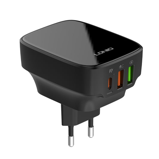 LDNIO Q334 32W Type-C + Dual USB Port Charger with 1m 8 Pin Data Cable, Plug Type:EU Plug(Black) - USB Charger by LDNIO | Online Shopping South Africa | PMC Jewellery | Buy Now Pay Later Mobicred