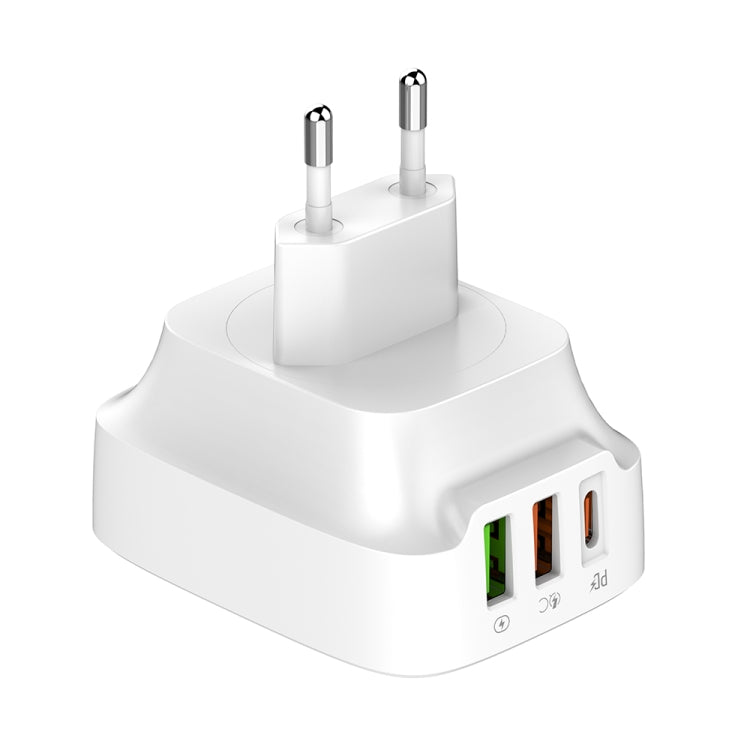 LDNIO Q334 32W Type-C + Dual USB Port Charger with 1m 8 Pin Data Cable, Plug Type:EU Plug(White) - USB Charger by LDNIO | Online Shopping South Africa | PMC Jewellery | Buy Now Pay Later Mobicred