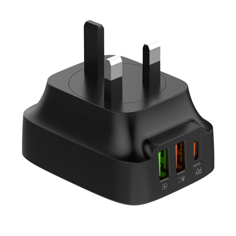 LDNIO Q334 32W Type-C + Dual USB Port Charger with 1m 8 Pin Data Cable, Plug Type:UK Plug(Black) - USB Charger by LDNIO | Online Shopping South Africa | PMC Jewellery | Buy Now Pay Later Mobicred