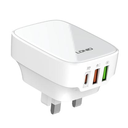 LDNIO Q334 32W Type-C + Dual USB Port Charger with 1m 8 Pin Data Cable, Plug Type:UK Plug(White) - USB Charger by LDNIO | Online Shopping South Africa | PMC Jewellery | Buy Now Pay Later Mobicred