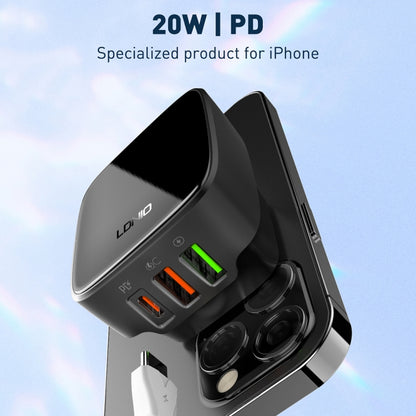 LDNIO Q334 32W Type-C + Dual USB Port Charger with 1m 8 Pin Data Cable, Plug Type:EU Plug(Black) - USB Charger by LDNIO | Online Shopping South Africa | PMC Jewellery | Buy Now Pay Later Mobicred