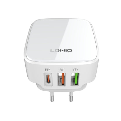 LDNIO Q334 32W Type-C + Dual USB Port Charger with 1m USB-C / Type-C to 8 Pin Data Cable, Plug Type:EU Plug(White) - USB Charger by LDNIO | Online Shopping South Africa | PMC Jewellery | Buy Now Pay Later Mobicred