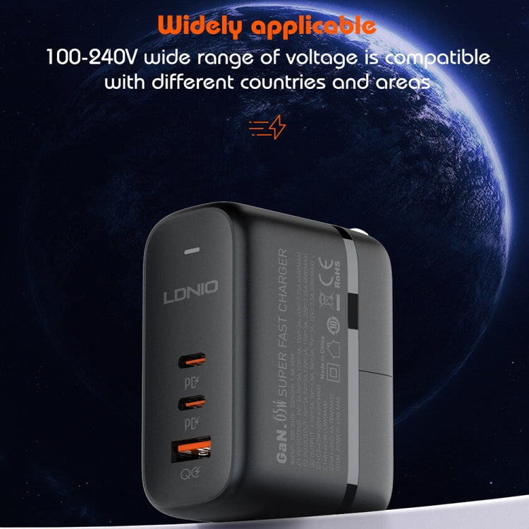 LDNIO Q366 65W USB + Dual Type-C Port Charger with 1m USB-C / Type-C to USB-C / Type-C Data Cable, Plug Type:US Plug(Black) - USB Charger by LDNIO | Online Shopping South Africa | PMC Jewellery | Buy Now Pay Later Mobicred