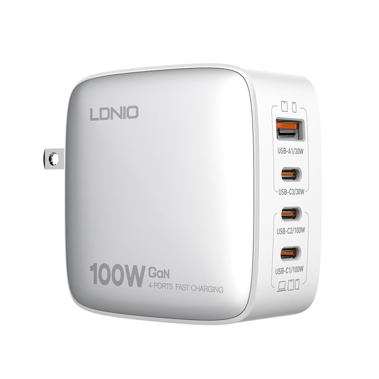 LDNIO Q408 100W GaN USB+3 USB-C / Type-C Interface Charger with 1m 100W USB-C / Type-C to USB-C / Type-C Data Cable, Plug Type:US Plug(White) - free shipping - PMC Jewellery - Order now!