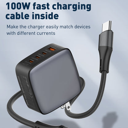 LDNIO Q408 100W GaN USB+3 USB-C / Type-C Interface Charger with 1m 100W USB-C / Type-C to USB-C / Type-C Data Cable, Plug Type:US Plug(Black) - USB Charger by LDNIO | Online Shopping South Africa | PMC Jewellery | Buy Now Pay Later Mobicred