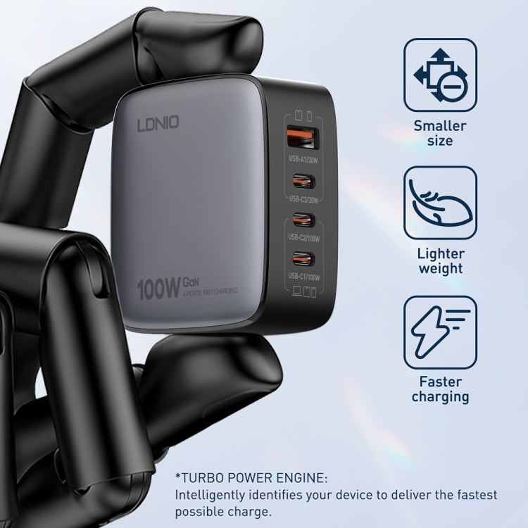 LDNIO Q408 100W GaN USB+3 USB-C / Type-C Interface Charger with 1m 100W USB-C / Type-C to USB-C / Type-C Data Cable, Plug Type:US Plug(White) - free shipping - PMC Jewellery - Order now!