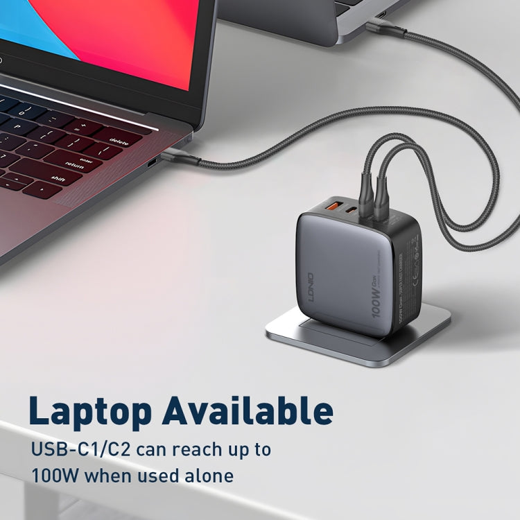 LDNIO Q408 100W GaN USB+3 USB-C / Type-C Interface Charger with 1m 100W USB-C / Type-C to USB-C / Type-C Data Cable, Plug Type:US Plug(Black) - free shipping - PMC Jewellery - Order now!