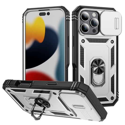 For iPhone 16 Pro Max Sliding Camshield TPU + PC Phone Case with Holder(White+Black) - iPhone 16 Pro Max Cases by PMC Jewellery | Online Shopping South Africa | PMC Jewellery | Buy Now Pay Later Mobicred