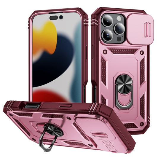 For iPhone 16 Pro Sliding Camshield TPU + PC Phone Case with Holder(Pink+Rose Red) - iPhone 16 Pro Cases by PMC Jewellery | Online Shopping South Africa | PMC Jewellery | Buy Now Pay Later Mobicred