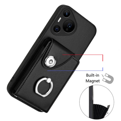 For Huawei Pura 70 Pro / 70 Pro+ Organ Card Bag Ring Holder Phone Case(Black) - Huawei Cases by PMC Jewellery | Online Shopping South Africa | PMC Jewellery | Buy Now Pay Later Mobicred