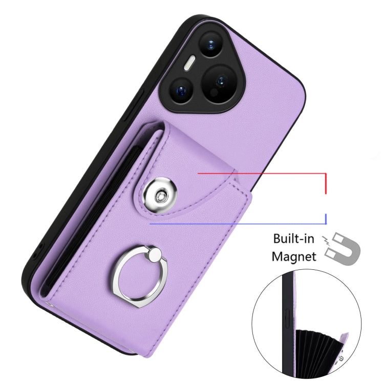 For Huawei Pura 70 Organ Card Bag Ring Holder Phone Case(Purple) - Huawei Cases by PMC Jewellery | Online Shopping South Africa | PMC Jewellery | Buy Now Pay Later Mobicred