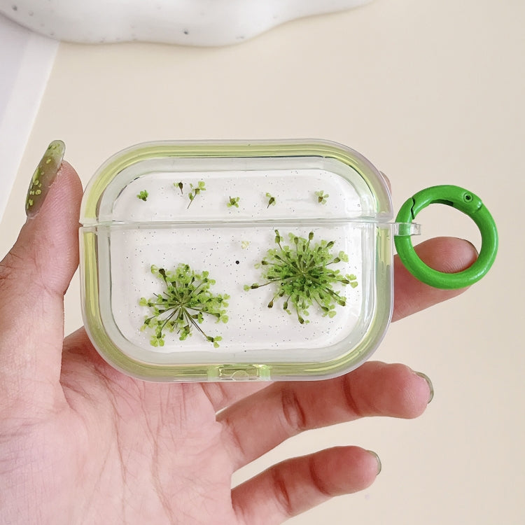 For AirPods Pro 2 Glitter Snowflake Epoxy Dried Flowers Earbuds Box TPU Case(Green) - free shipping - PMC Jewellery - Order now!