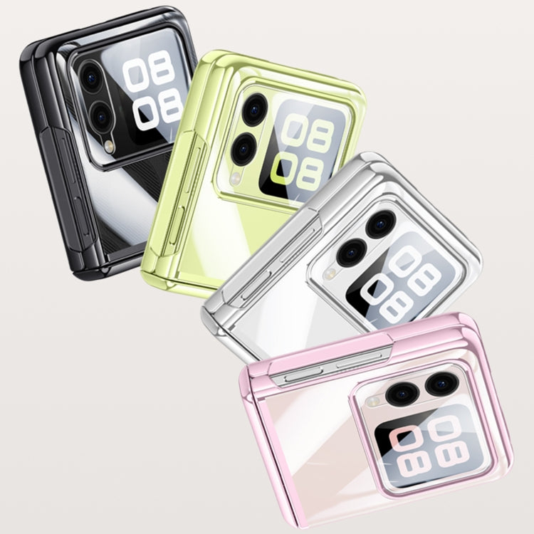 For Huawei nova Flip Integrated Clear Electroplating Spring Hinge Phone Case(Silver) - Huawei Cases by PMC TechLife | Online Shopping South Africa | PMC TechLife | Buy Now Pay Later Mobicred