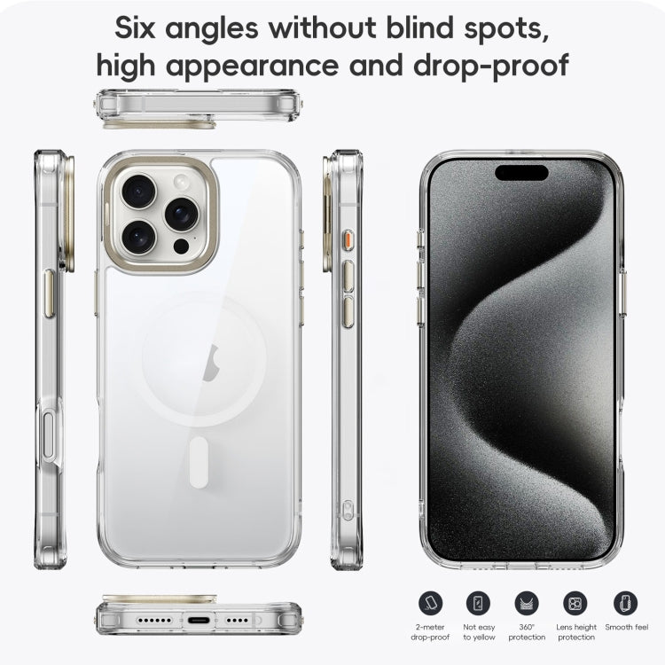 For iPhone 16 Plus Frosted Crystal Clear Lens Holder MagSafe Magnetic Phone Case(Transparent Titanium Blue) - iPhone 16 Plus Cases by PMC Jewellery | Online Shopping South Africa | PMC Jewellery | Buy Now Pay Later Mobicred