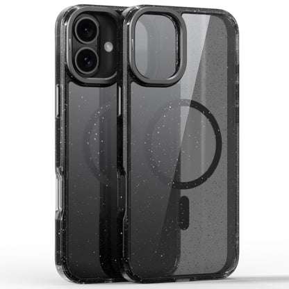 For iPhone 16 Glitter Powder Lens Holder MagSafe Magnetic Phone Case(Transparent Black) - iPhone 16 Cases by PMC Jewellery | Online Shopping South Africa | PMC Jewellery | Buy Now Pay Later Mobicred