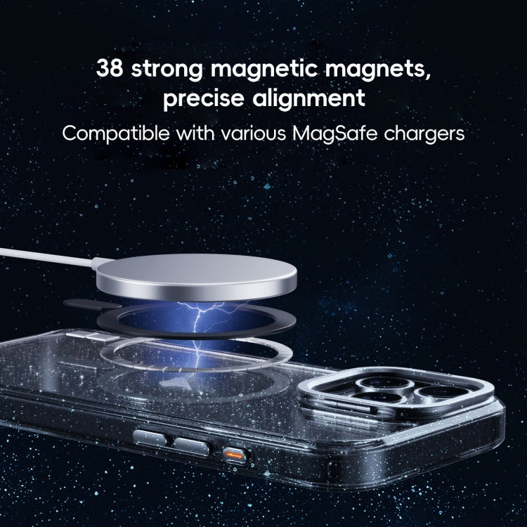 For iPhone 16 Plus Glitter Powder Lens Holder MagSafe Magnetic Phone Case(Transparent) - iPhone 16 Plus Cases by PMC Jewellery | Online Shopping South Africa | PMC Jewellery | Buy Now Pay Later Mobicred