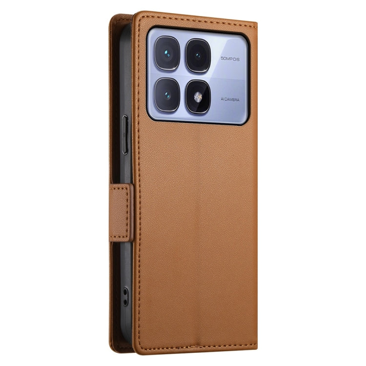 For Redmi K70 Ultra Side Buckle Magnetic Frosted Leather Phone Case(Brown) - Xiaomi Cases by PMC Jewellery | Online Shopping South Africa | PMC Jewellery | Buy Now Pay Later Mobicred