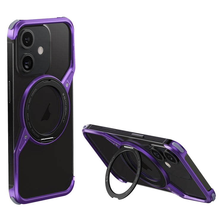 For iPhone 16 Frameless Rotation Holder Magsafe Metal Phone Case(Dark Purple) - free shipping - PMC Jewellery - Order now!