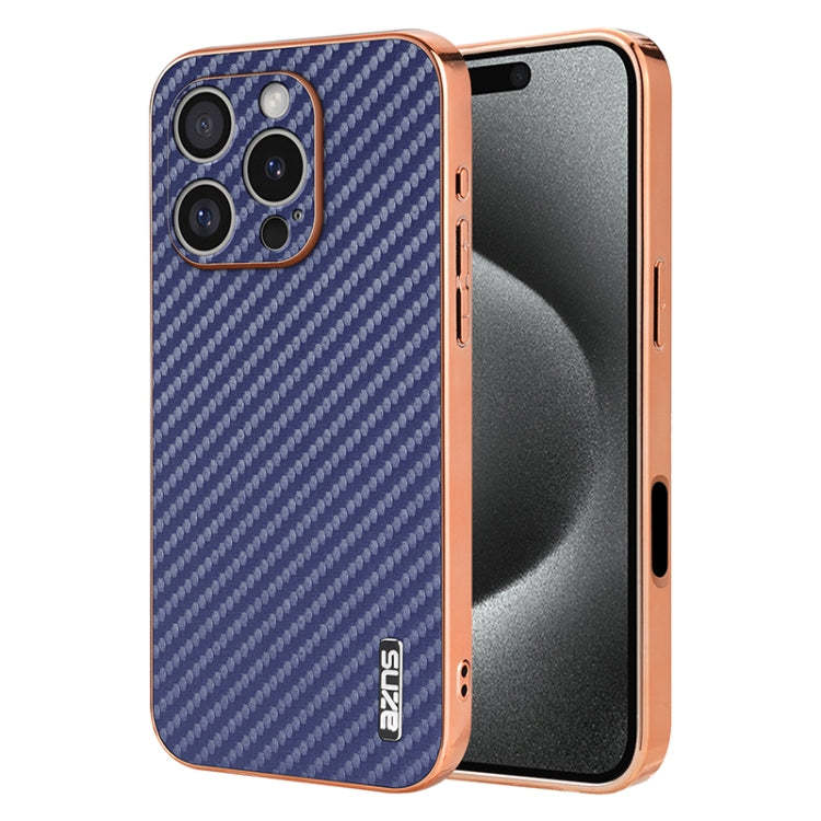 For iPhone 16 Pro Max AZNS Electroplated Edge Carbon Fiber Texture Phone Case(Blue) - iPhone 16 Pro Max Cases by AZNS | Online Shopping South Africa | PMC Jewellery | Buy Now Pay Later Mobicred