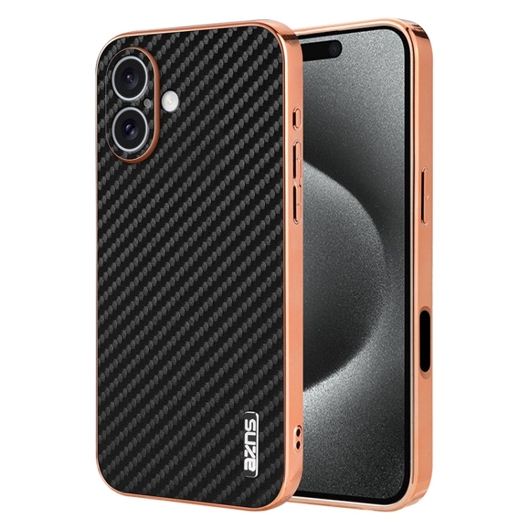 For iPhone 16 Plus AZNS Electroplated Edge Carbon Fiber Texture Phone Case(Black) - free shipping - PMC Jewellery - Order now!
