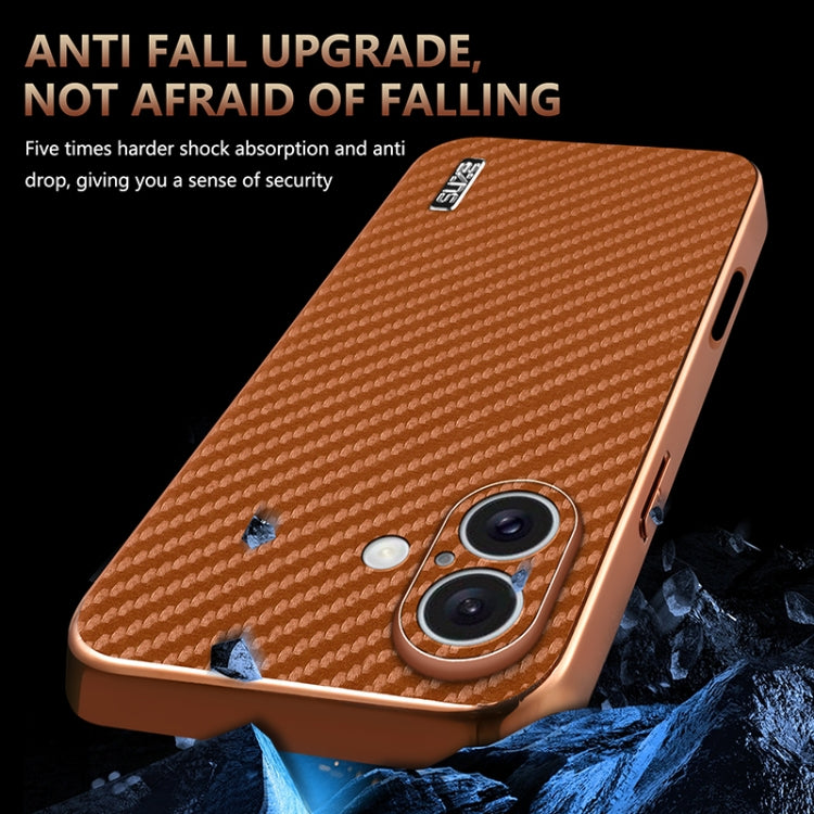For iPhone 16 Plus AZNS Electroplated Edge Carbon Fiber Texture Phone Case(Black) - free shipping - PMC Jewellery - Order now!