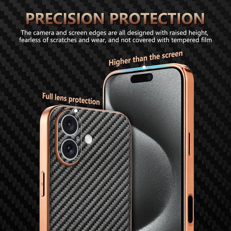For iPhone 16 Plus AZNS Electroplated Edge Carbon Fiber Texture Phone Case(Black) - free shipping - PMC Jewellery - Order now!