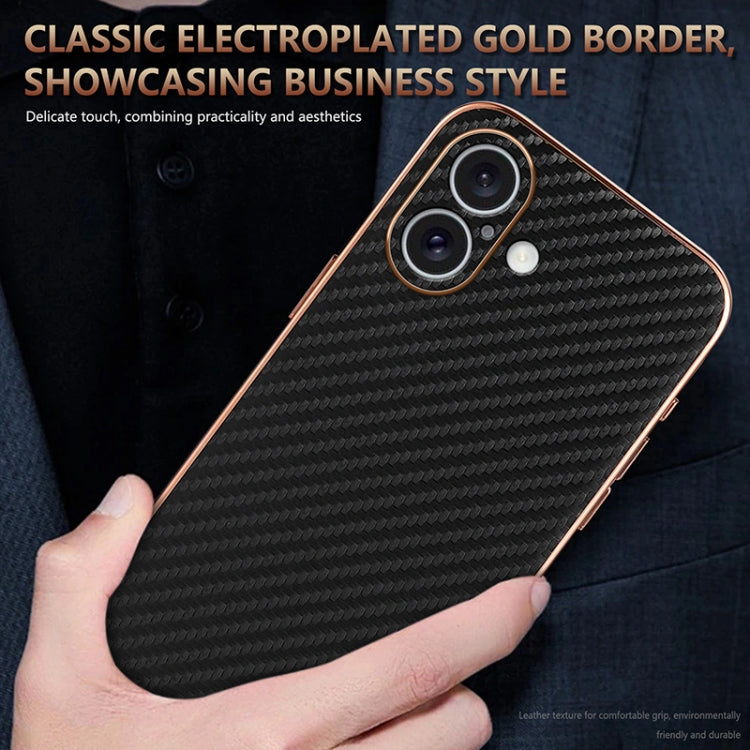 For iPhone 16 Plus AZNS Electroplated Edge Carbon Fiber Texture Phone Case(Black) - free shipping - PMC Jewellery - Order now!