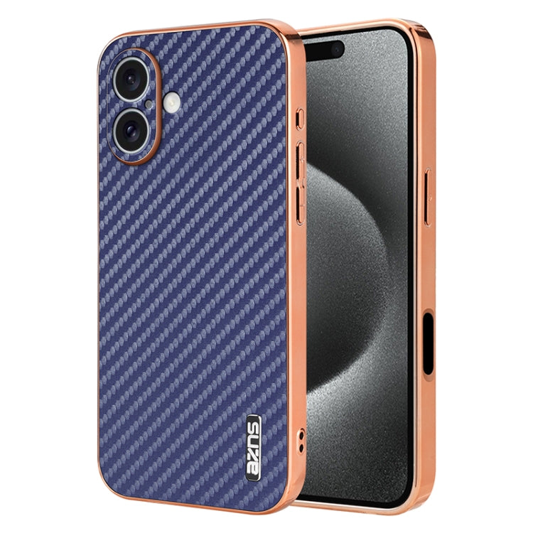 For iPhone 16 Plus AZNS Electroplated Edge Carbon Fiber Texture Phone Case(Blue) - iPhone 16 Plus Cases by AZNS | Online Shopping South Africa | PMC Jewellery | Buy Now Pay Later Mobicred