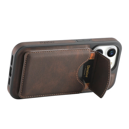 For iPhone 16 Pro Max Denior D20 Skin Feel MagSafe Holder Detachable Card Slot Phone Case(Brown) - iPhone 16 Pro Max Cases by Denior | Online Shopping South Africa | PMC Jewellery | Buy Now Pay Later Mobicred