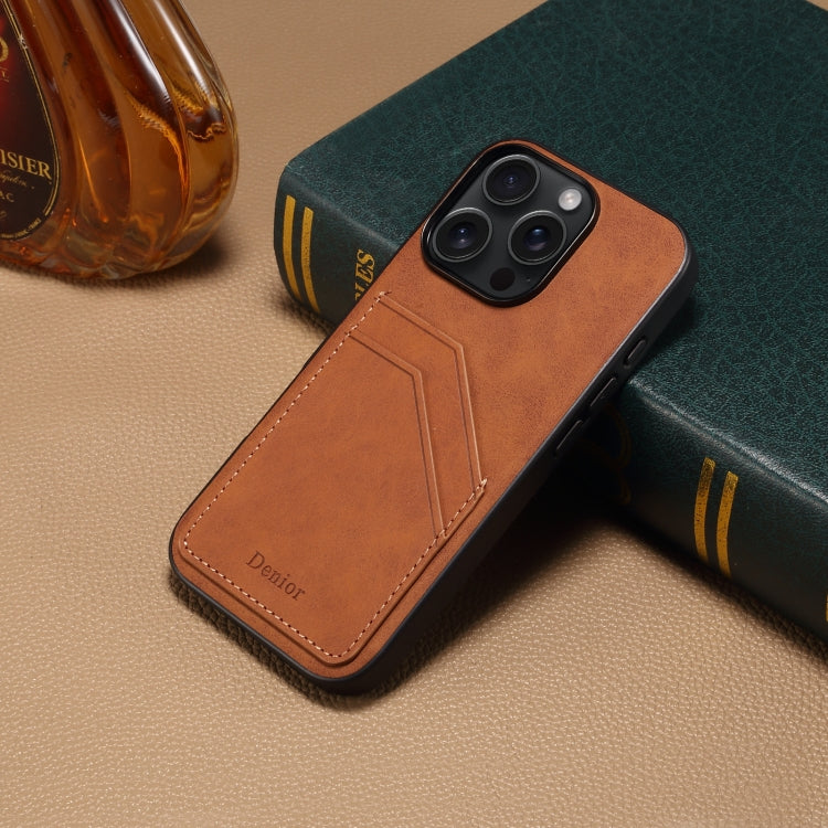 For iPhone 16 Denior D09 PU Dual Card Slot Back Cover Phone Case(Brown) - free shipping - PMC Jewellery - Order now!