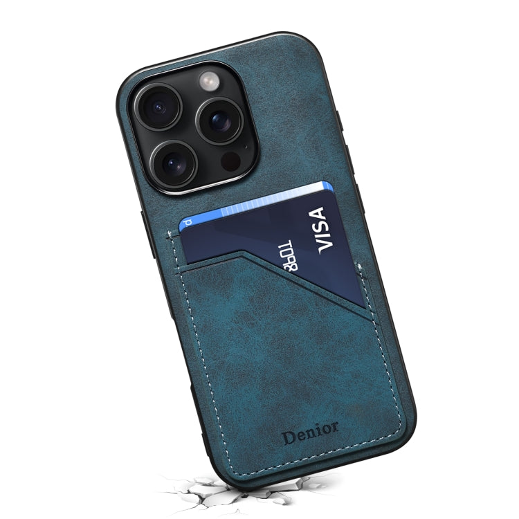 For iPhone 16 Plus Denior D09 PU Dual Card Slot Back Cover Phone Case(Blue) - iPhone 16 Plus Cases by Denior | Online Shopping South Africa | PMC Jewellery | Buy Now Pay Later Mobicred