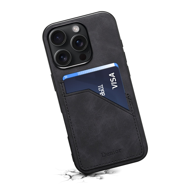 For iPhone 16 Pro Denior D09 PU Dual Card Slot Back Cover Phone Case(Black) - iPhone 16 Pro Cases by Denior | Online Shopping South Africa | PMC Jewellery | Buy Now Pay Later Mobicred