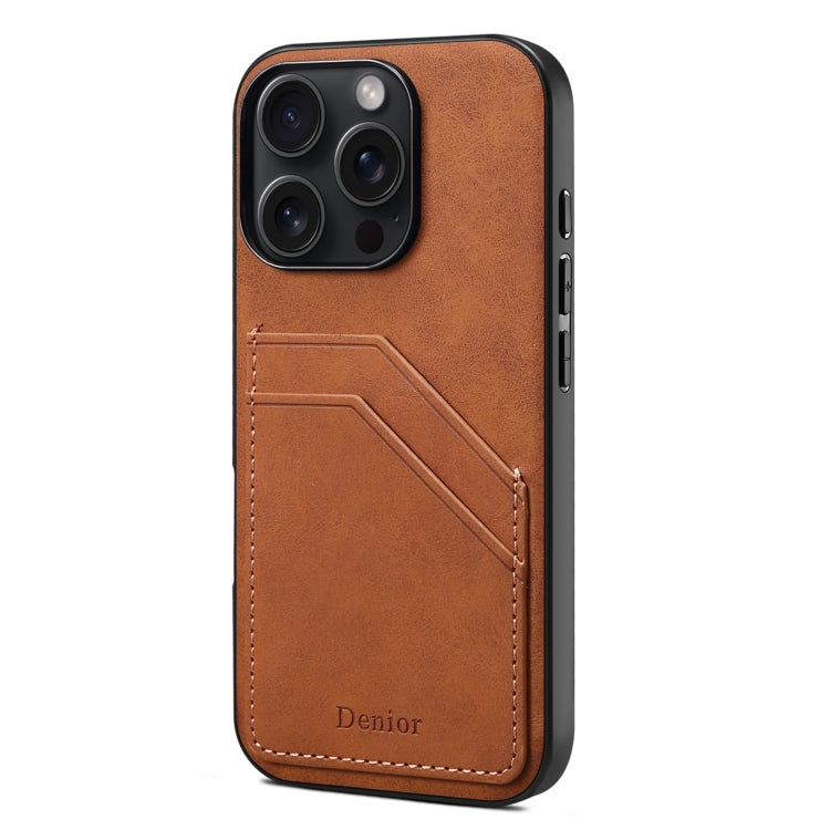 For iPhone 16 Pro Denior D09 PU Dual Card Slot Back Cover Phone Case(Brown) - iPhone 16 Pro Cases by Denior | Online Shopping South Africa | PMC Jewellery | Buy Now Pay Later Mobicred