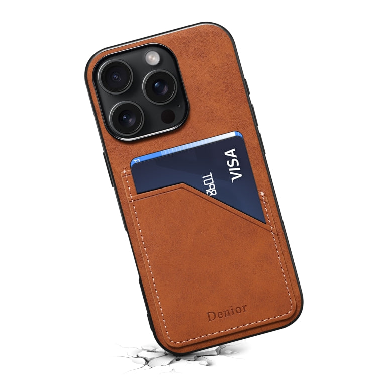 For iPhone 16 Pro Max Denior D09 PU Dual Card Slot Back Cover Phone Case(Brown) - iPhone 16 Pro Max Cases by Denior | Online Shopping South Africa | PMC Jewellery | Buy Now Pay Later Mobicred