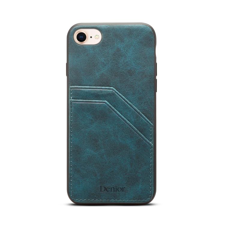 For iPhone 16e Denior D09 PU Dual Card Slot Back Cover Phone Case(Blue) - iPhone 16e Cases by Denior | Online Shopping South Africa | PMC TechLife | Buy Now Pay Later Mobicred