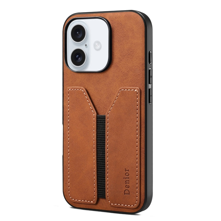 For iPhone 16 Denior D07 DV Elastic Card Slot PU Back Cover Phone Case(Brown) - free shipping - PMC Jewellery - Order now!
