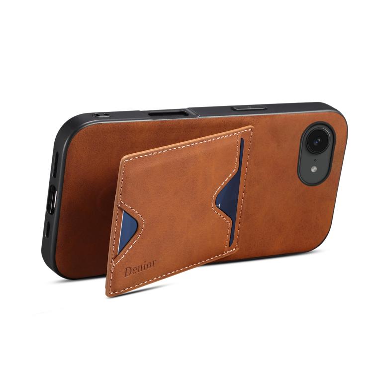 For iPhone 16e Denior D06 PU Back Cover Card Slot Holder Phone Case(Brown) - iPhone 16e Cases by Denior | Online Shopping South Africa | PMC TechLife | Buy Now Pay Later Mobicred