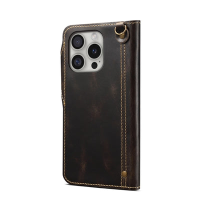 For iPhone 16 Pro Denior B01 Oil Wax Cowhide Magnetic Button Genuine Leather Case(Black) - iPhone 16 Pro Cases by Denior | Online Shopping South Africa | PMC Jewellery | Buy Now Pay Later Mobicred