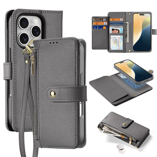 For iPhone 16 Pro DUX DUCIS Lawa Series 2 in 1 Wallet Zipper Detachable MagSafe Phone Case with Lanyard(Grey) - iPhone 16 Pro Cases by DUX DUCIS | Online Shopping South Africa | PMC Jewellery | Buy Now Pay Later Mobicred