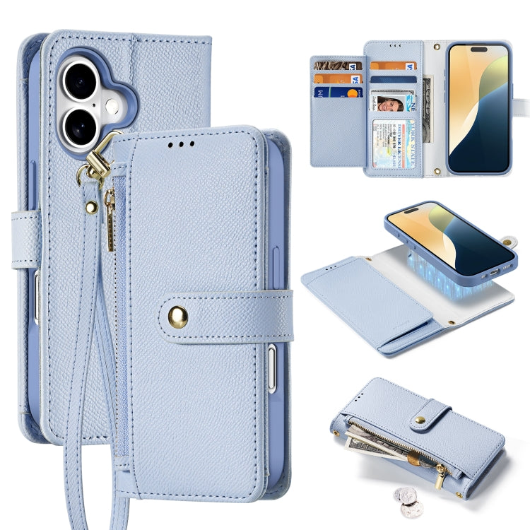 For iPhone 16 DUX DUCIS Lawa Series 2 in 1 Wallet Zipper Detachable MagSafe Phone Case with Lanyard(Light Blue) - iPhone 16 Cases by DUX DUCIS | Online Shopping South Africa | PMC Jewellery | Buy Now Pay Later Mobicred