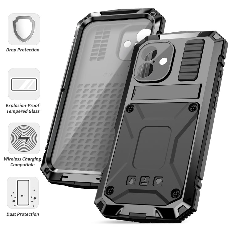 For iPhone 16 Plus R-JUST Life Waterproof Dustproof Shockproof Phone Case(Black) - iPhone 16 Plus Cases by R-JUST | Online Shopping South Africa | PMC Jewellery | Buy Now Pay Later Mobicred