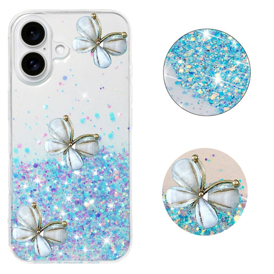 For iPhone 16 Luminous Starry Sky Glitter Butterfly TPU Phone Case(Blue) - iPhone 16 Cases by PMC Jewellery | Online Shopping South Africa | PMC Jewellery | Buy Now Pay Later Mobicred