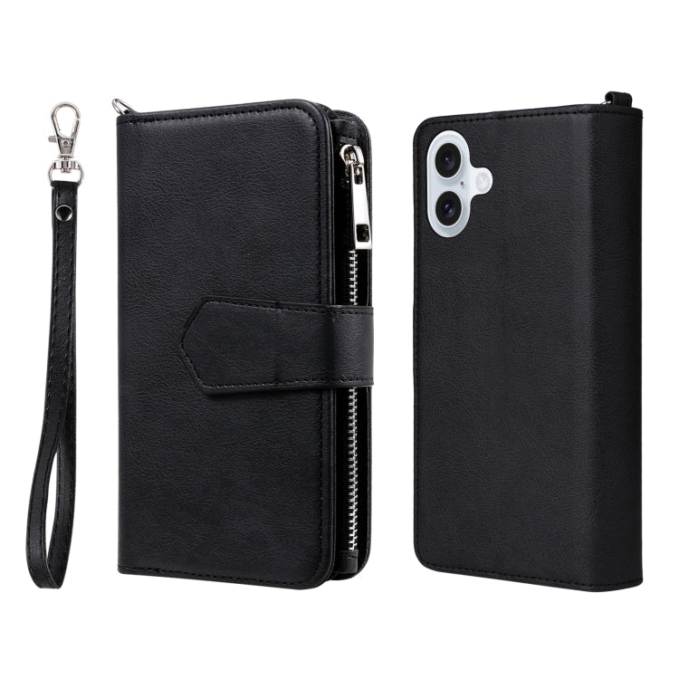 For iPhone 16 Plus Solid Color 2 in 1 Zipper Shockproof Phone Case(Black) - free shipping - PMC Jewellery - Order now!