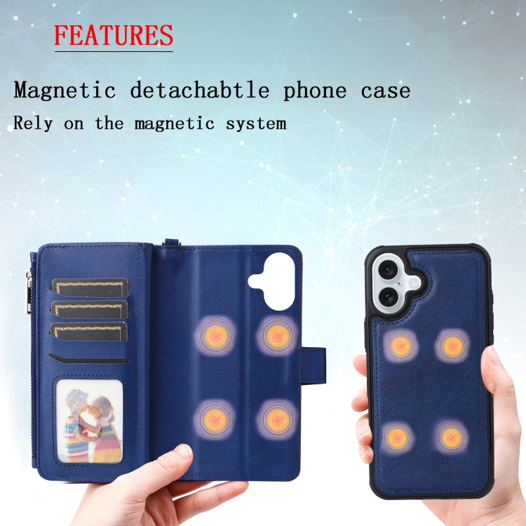 For iPhone 16 Plus Solid Color 2 in 1 Zipper Shockproof Phone Case(Blue) - free shipping - PMC Jewellery - Order now!